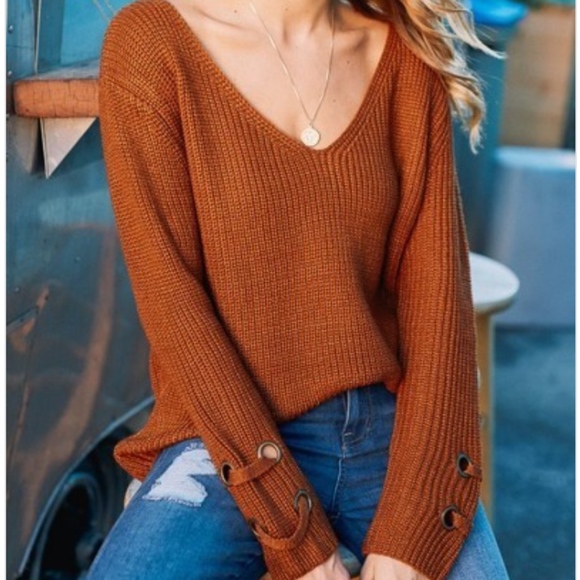 V Neck Slouchy Knitted Sweater - Picture 4 of 6